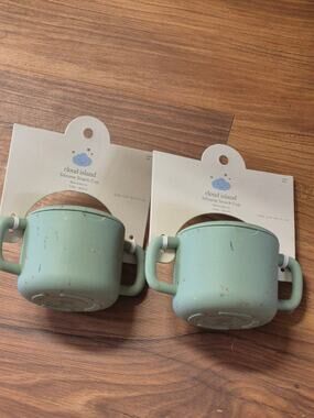 Cloud Island silicone snack cup confetti speckle two side handles Green BLUE s1